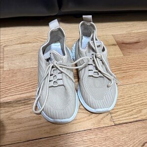 Beige Knit Lace-Up Sneakers